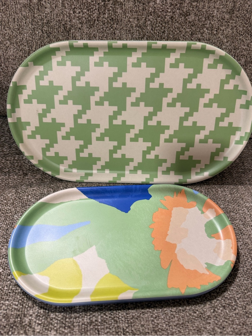 Target Green and White Houndstooth and Pastel Patterned Melamine Trays